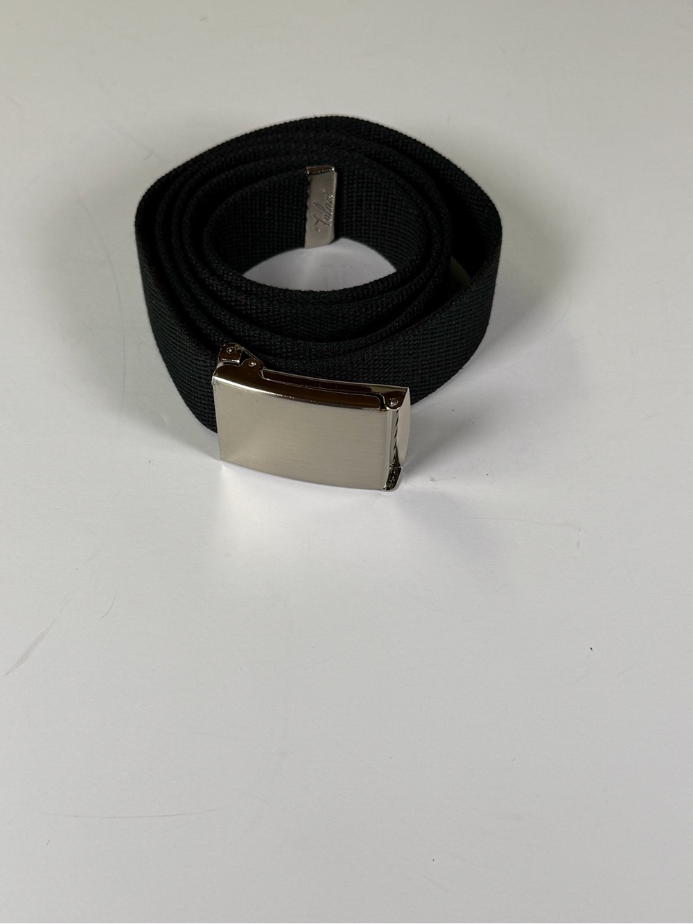 Vintage Tulliani Black Canvas Webbing Military Belt Silver Buckle 52"